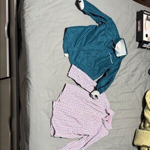 Lot 2 - Teal and Pink Button-Up Shirts
